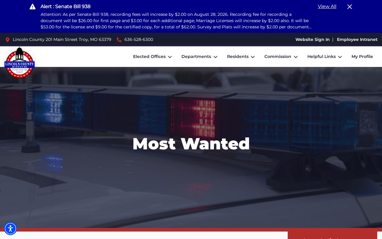 Lincoln County Sheriff Most Wanted page, an official wanted-record source